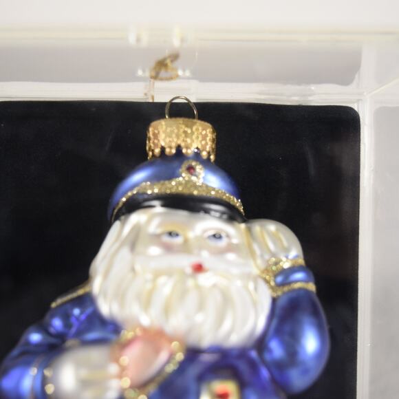 Policeman Santa Christmas Glass Ornament Hand Crafted by Designer Studio Blue - Picture 5 of 8